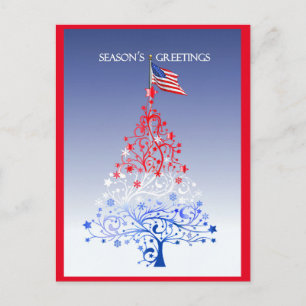 Patriotisk julgran med amerikanska flaggan helg vykort