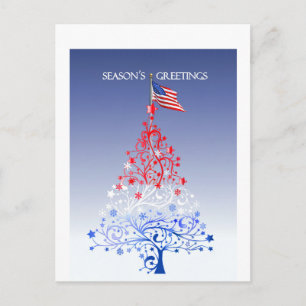 Patriotisk julgran med amerikanska flaggan helg vykort