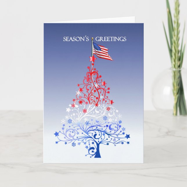 Patriotisk julgran med amerikanska flaggan helgkort (Framsida)