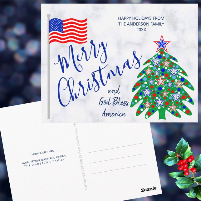 Patriotisk Julgran USA flagga Helgdag Vykort (Patriotic Christmas postcards are a fun way to spread holiday cheer)