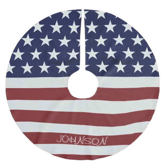 Patriotisk Juli 4th för amerikanUSA flagga Julgransmatta Borstad Polyester (Framsidan)