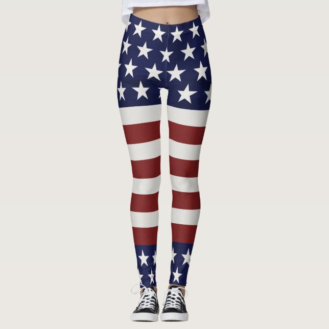Patriotisk Juli 4th för amerikanUSA flagga Leggings (Framsida)