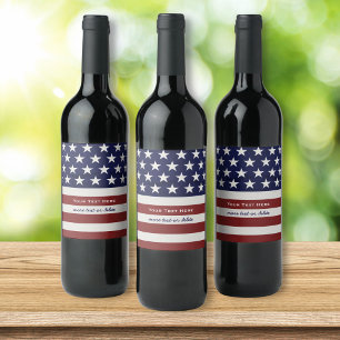 Patriotisk Juli 4th för amerikanUSA flagga Vinflaska Etikett