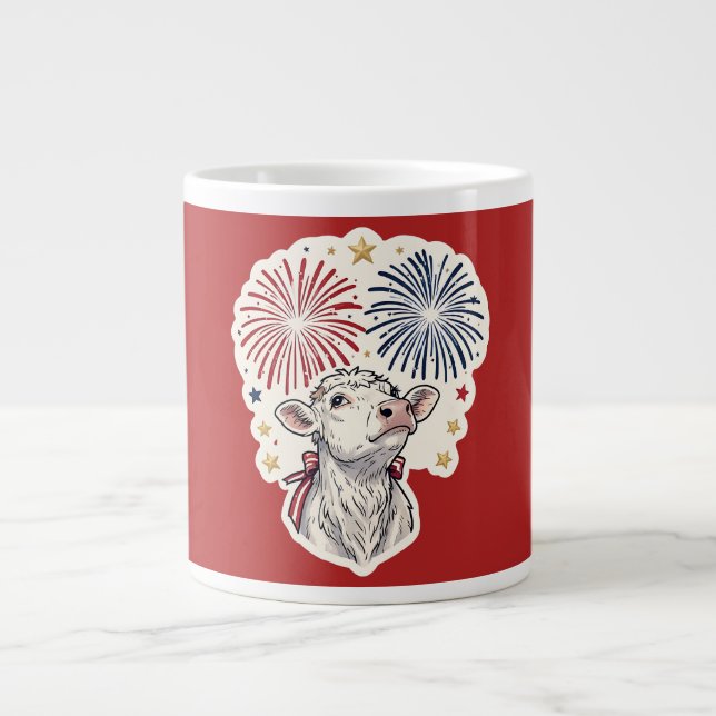 Patriotisk kalv fyrverkerier & stjärnor  jumbo mugg (Framsidan)