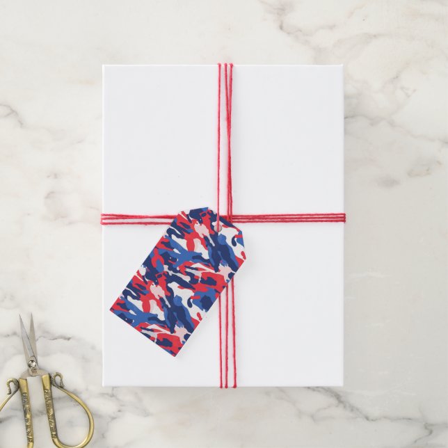 Patriotisk kamouflage Röd Vit Blå USA Frihet Presentetikett (Med Snöre)