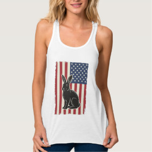 Patriotisk Kanin Amerikansk Flagga Vintage Gravyr  Linne Med Racerback