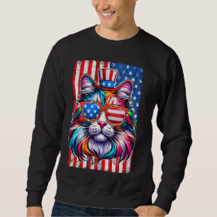 PATRIOTISK KATMERIKANSK FLAGGA FJÄRDE JULI LÅNG ÄRMAD TRÖJA