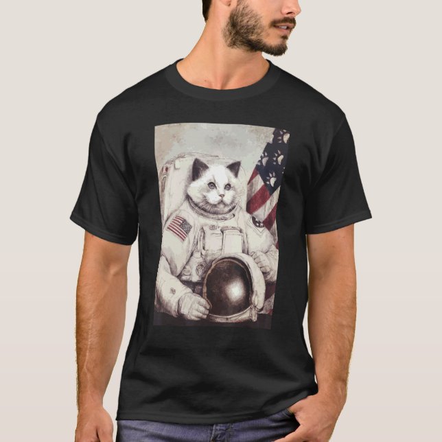 patriotisk katronaut-kattastronaut djup i Space Co T Shirt (Framsida)