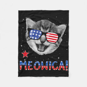 Patriotisk katt 4 juli Meowica amerikansk flagg Te Fleecefilt