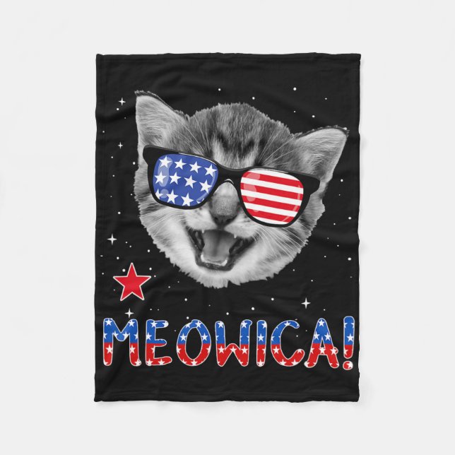 Patriotisk katt 4 juli Meowica amerikansk flagg Te Fleecefilt (Framsidan)