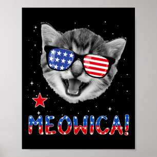 Patriotisk katt 4 juli Meowica amerikansk flagg Te Poster