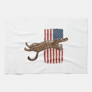 Patriotisk katt amerikansk flagga vintage vektorde kökshandduk
