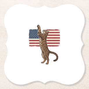 Patriotisk katt amerikansk flagga vintage vektorde underlägg papper
