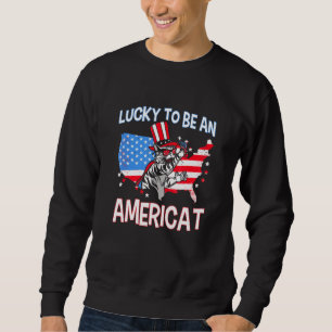 Patriotisk katt från juli som tur är för att vara  lång ärmad tröja