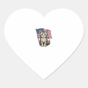 Patriotisk katt med amerikansk flagga Vintage Vect Hjärtformat Klistermärke