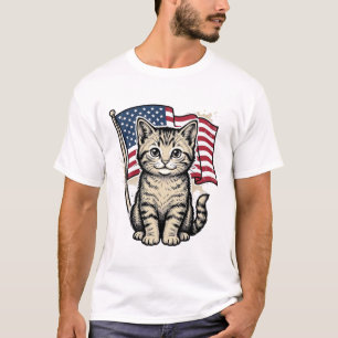 Patriotisk katt med amerikansk flagga Vintage Vect T Shirt
