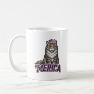 Patriotisk Katt Merica Vintage Gravyr T-Shirt Desi Kaffemugg