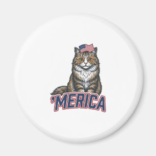 Patriotisk Katt Merica Vintage Gravyr T-Shirt Desi Magnet