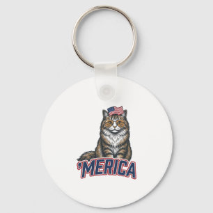 Patriotisk Katt Merica Vintage Gravyr T-Shirt Desi Nyckelring