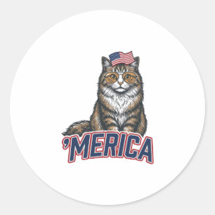 Patriotisk Katt Merica Vintage Gravyr T-Shirt Desi Runt Klistermärke