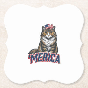 Patriotisk Katt Merica Vintage Gravyr T-Shirt Desi Underlägg Papper