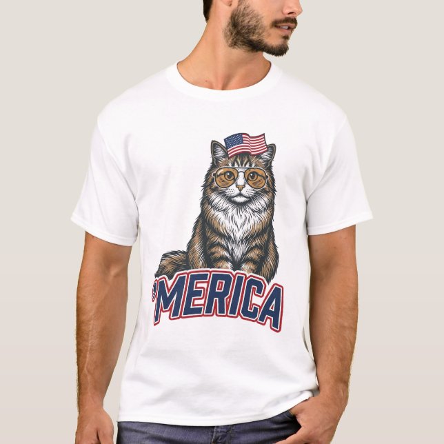 Patriotisk Katt Merica Vintage Gravyr Tröja Desig (Framsida)