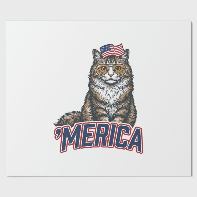 Patriotisk Katt Merica Vintage Gravyr Tröja Desig Presentpapper (Platt)