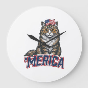 Patriotisk Katt Merica Vintage Gravyr Tröja Desig Stor Klocka