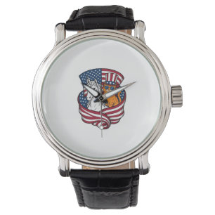 Patriotisk katt och enhörning vintage vektor desig armbandsur