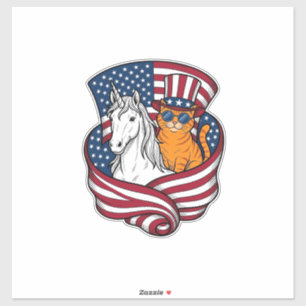 Patriotisk katt och enhörning vintage vektor desig klistermärken