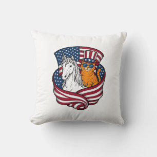 Patriotisk katt och enhörning vintage vektor desig kudde