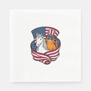 Patriotisk katt och enhörning vintage vektor desig pappersservett