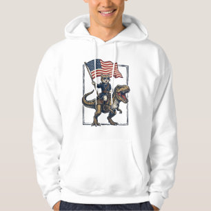 Patriotisk katt ridande dinosaurie vintage vektor hoodie