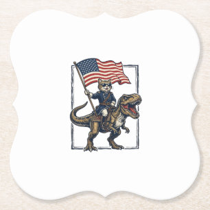 Patriotisk katt ridande dinosaurie vintage vektor  underlägg papper