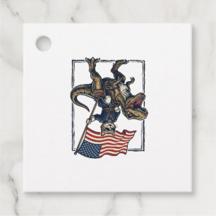 Patriotisk katt ridande på dinosaurie vintage vekt gåvor etiketter