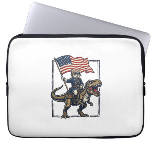 Patriotisk katt ridande på dinosaurie vintage vekt laptop fodral
