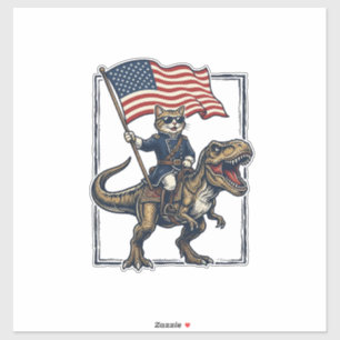 Patriotisk katt som rider på dinosaurie vintage ve klistermärken