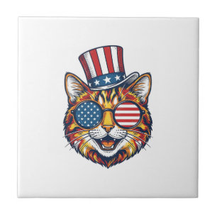 Patriotisk Katt Vintage Gravyr Tröja Design_1 Kakelplatta