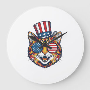 Patriotisk Katt Vintage Gravyr Tröja Design_1 Stor Klocka