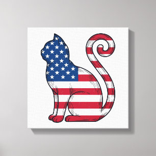 Patriotisk Katt Vintage Gravyr Vektor Design_1 Canvastryck