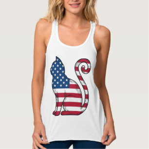 Patriotisk Katt Vintage Gravyr Vektor Design_1 Linne Med Racerback