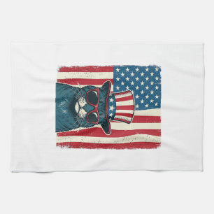 Patriotisk Kattflagga Vintage Gravyr T-Shirt Desig Kökshandduk