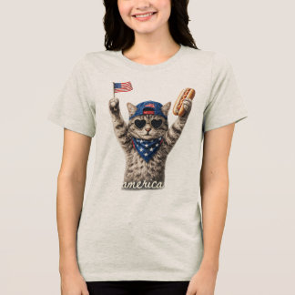 Patriotisk katttröja för kvinnor Kattröj för kattä T Shirt