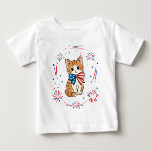 Patriotisk kattunge fyrverkerier – Röd vit blå sli T Shirt