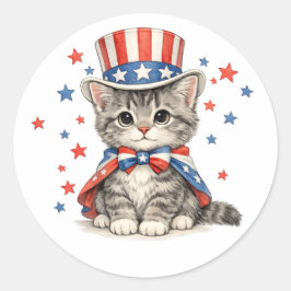 Patriotisk kattunge röd vit blå runt klistermärke