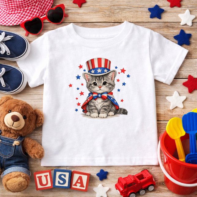 Patriotisk kattunge röd vit blå t shirt (Skapare uppladdad)