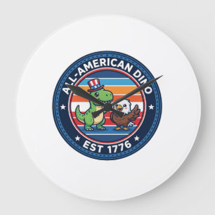 Patriotisk Kawaii Dinosaur All-amerikansk DINO EST Stor Klocka