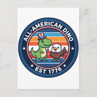 Patriotisk Kawaii Dinosaur All-amerikansk DINO EST Vykort