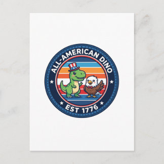 Patriotisk Kawaii Dinosaur All-amerikansk DINO EST Vykort