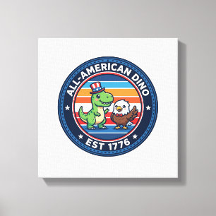 Patriotisk Kawaii Dinosaur Alla Amerikanska DINO E Canvastryck